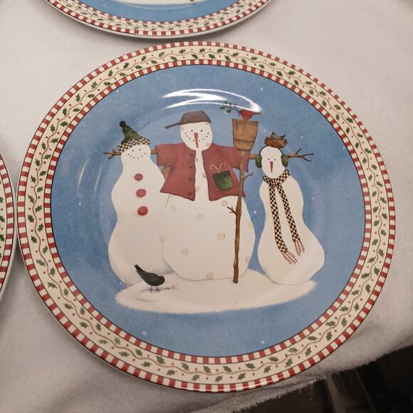 4 Salad Plates Sakura Debbie Mumm 4 Designs Snowman Vintage Stoneware 1997 #2 - Picture 4 of 13